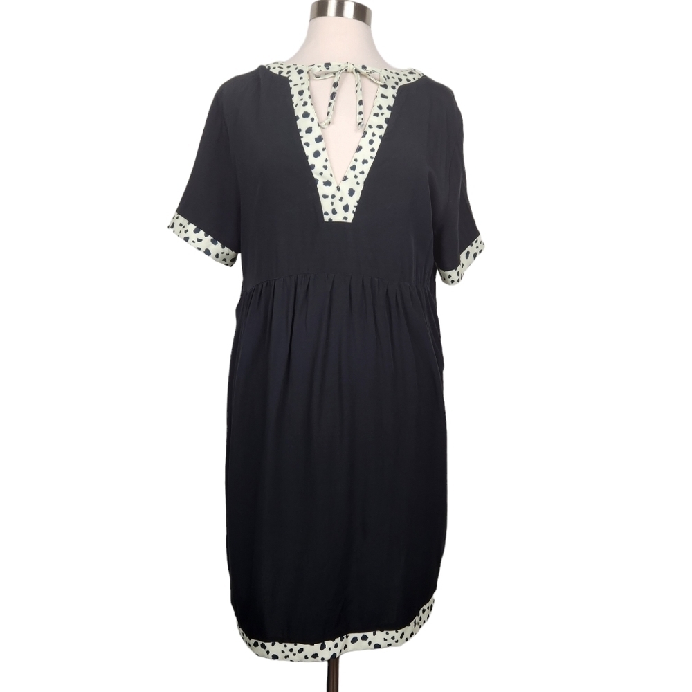 Lucky & Blessed NWT Black Cream V-Neck Cowprint Dress Women's Size Small